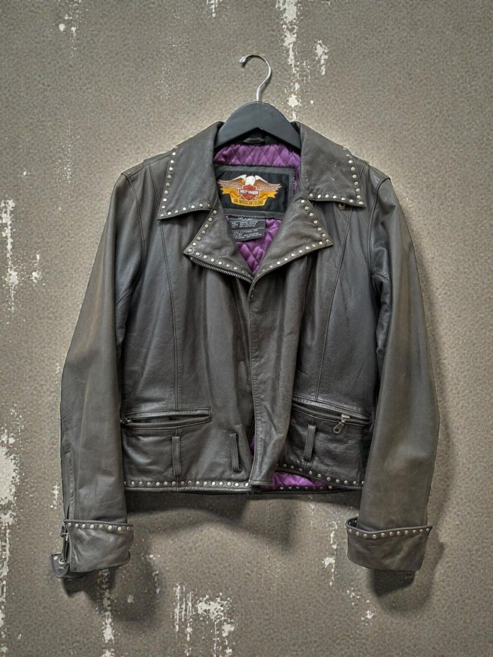 HARLEY DAVIDSON Studded Embellished Leather Motorcycle Jacket size XS